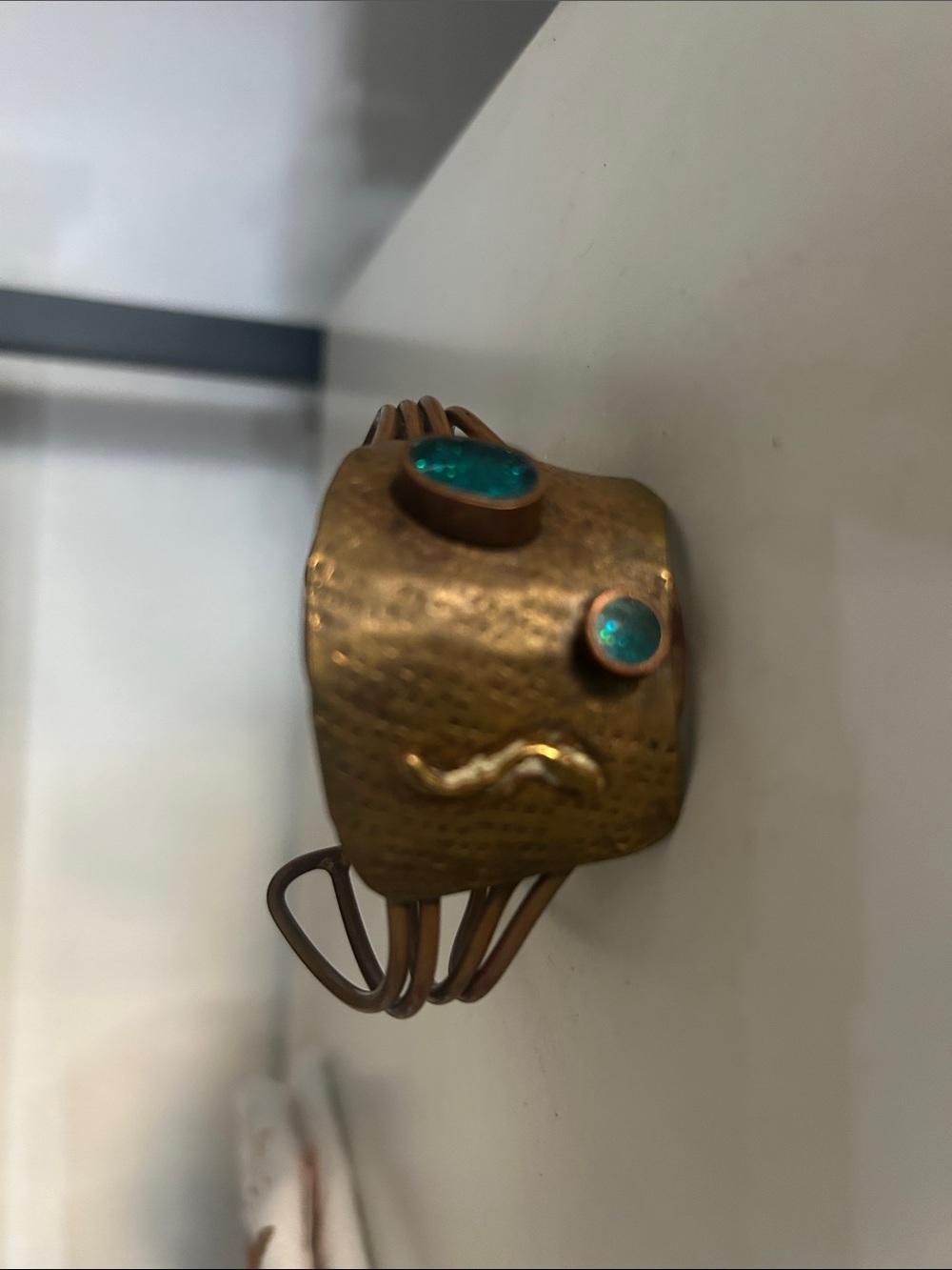 Artisan Metal Cuff Bracelet with Turquoise Accents